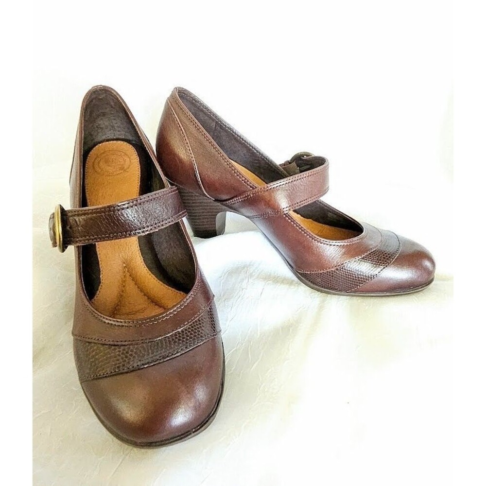 Vintage Nurture Mary Janes, Brown Leather with Snakeskin accent, women's 8.5M
